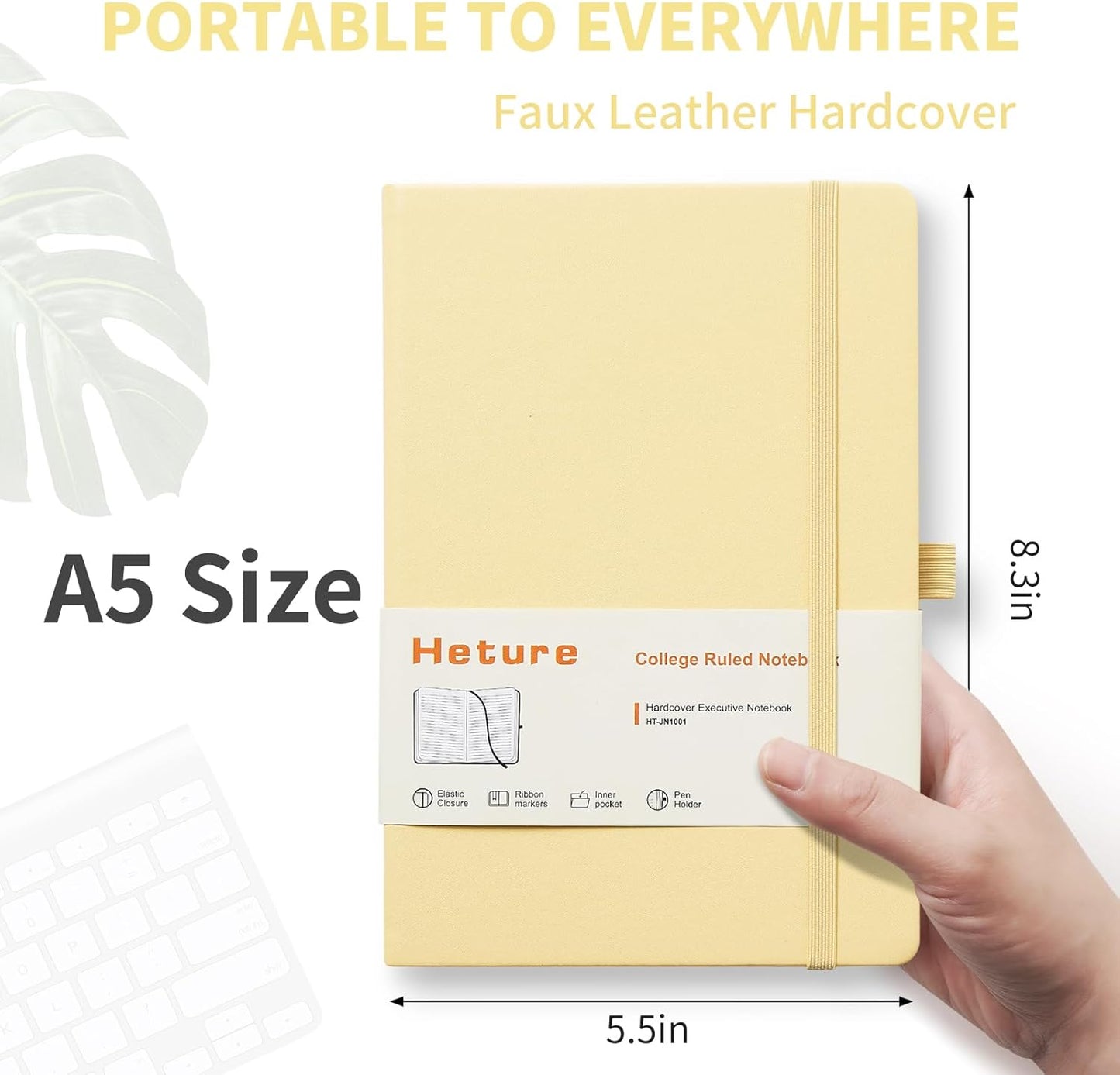 Heture 8 Pack Lined Journal Notebooks,A5 Hardcover Notebooks, 5.5 x 8.3 inch, 100GSM, 160 Pages, Classic College Ruled Notebooks for Writing/Work/Travel/College (Black)