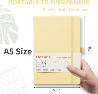 Heture 8 Pack Lined Journal Notebooks,A5 Hardcover Notebooks, 5.5 x 8.3 inch, 100GSM, 160 Pages, Classic College Ruled Notebooks for Writing/Work/Travel/College (Black)