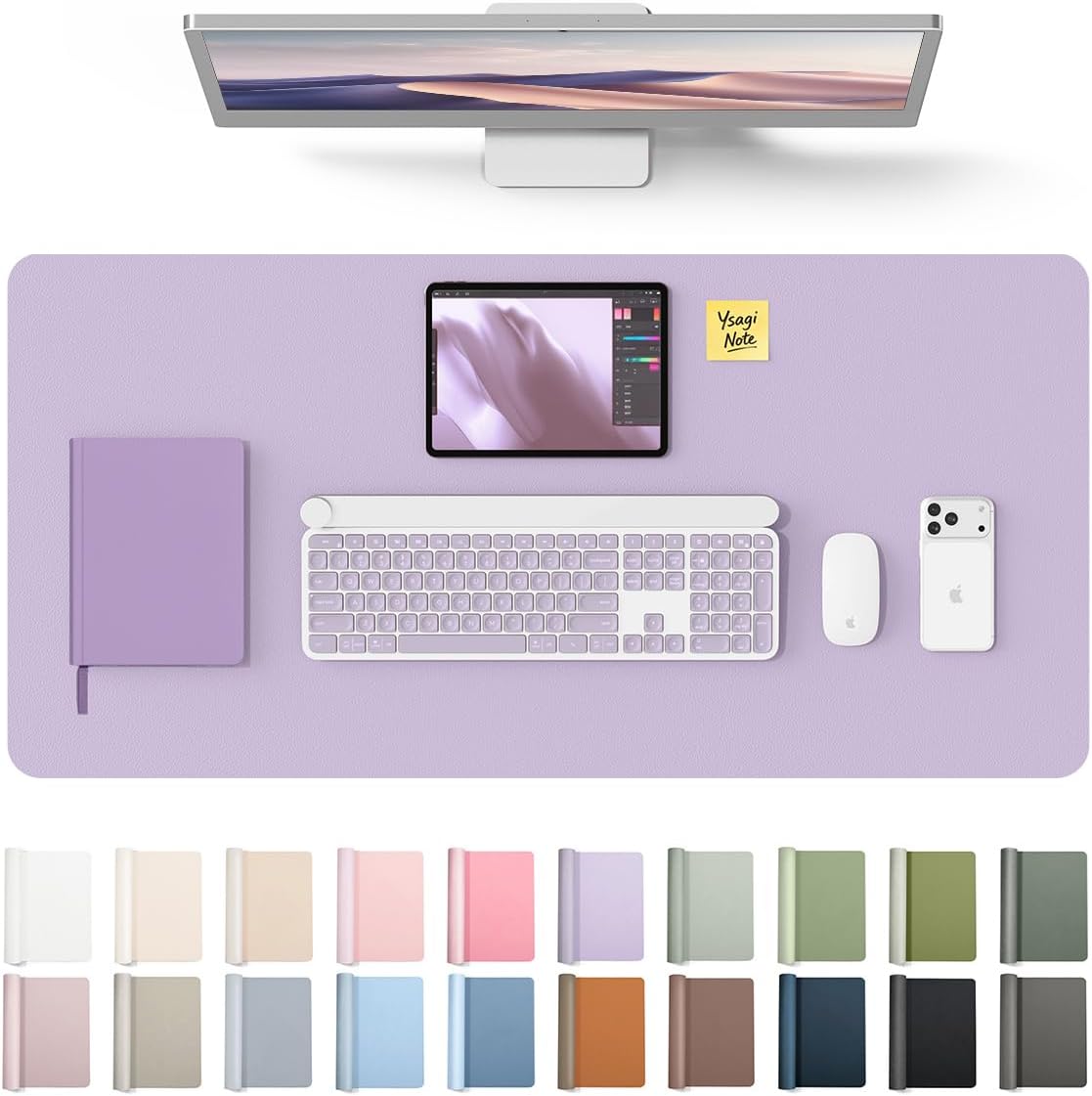 YSAGi Leather Desk Pad Protector, Office Desk Mat, Large Mouse Pad, Non-Slip PU Leather Desk Blotter, Waterproof Laptop Desk Writing Pad for Office and Home (23.6" x 13.8", Eggshell) - Colors A