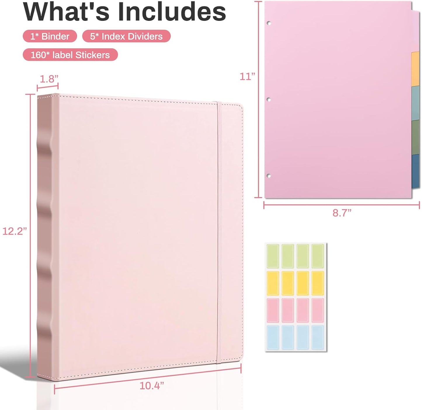 Aesthetic 3 Ring Binder 1 Inch Cute Three Round Rings Binders with Dividers Suitable for 8.5 x 11 Letter Size Paper Loose Leaf Binder with 2 Pockets for School Work