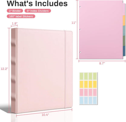 Aesthetic 3 Ring Binder 1 Inch Cute Three Round Rings Binders with Dividers Suitable for 8.5 x 11 Letter Size Paper Loose Leaf Binder with 2 Pockets for School Work