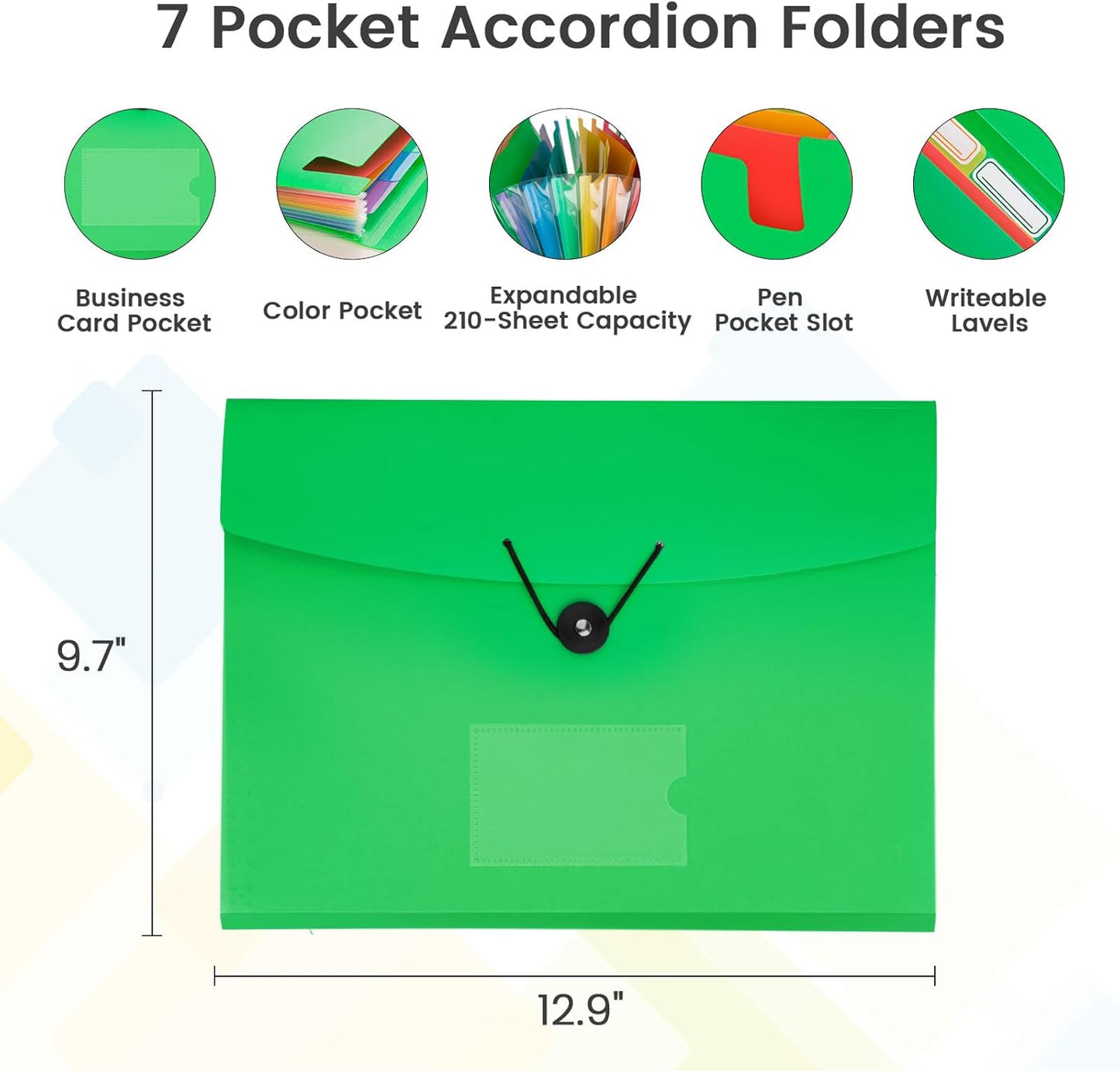 7 Pocket Accordian File Folders, Expanding File Folder A4 Letter Size Paper Portable Document Organizer-Black