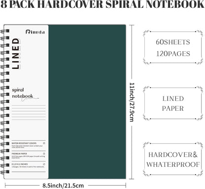 Lined Notebook Spiral Notebook 8.5" x 11"-4 Pack Large Journal Hardcover Notebook 7mm College Ruled Notebook 120 Pages 100 GSM Thick Hardcover Journal for School (LINED, Mult-color)