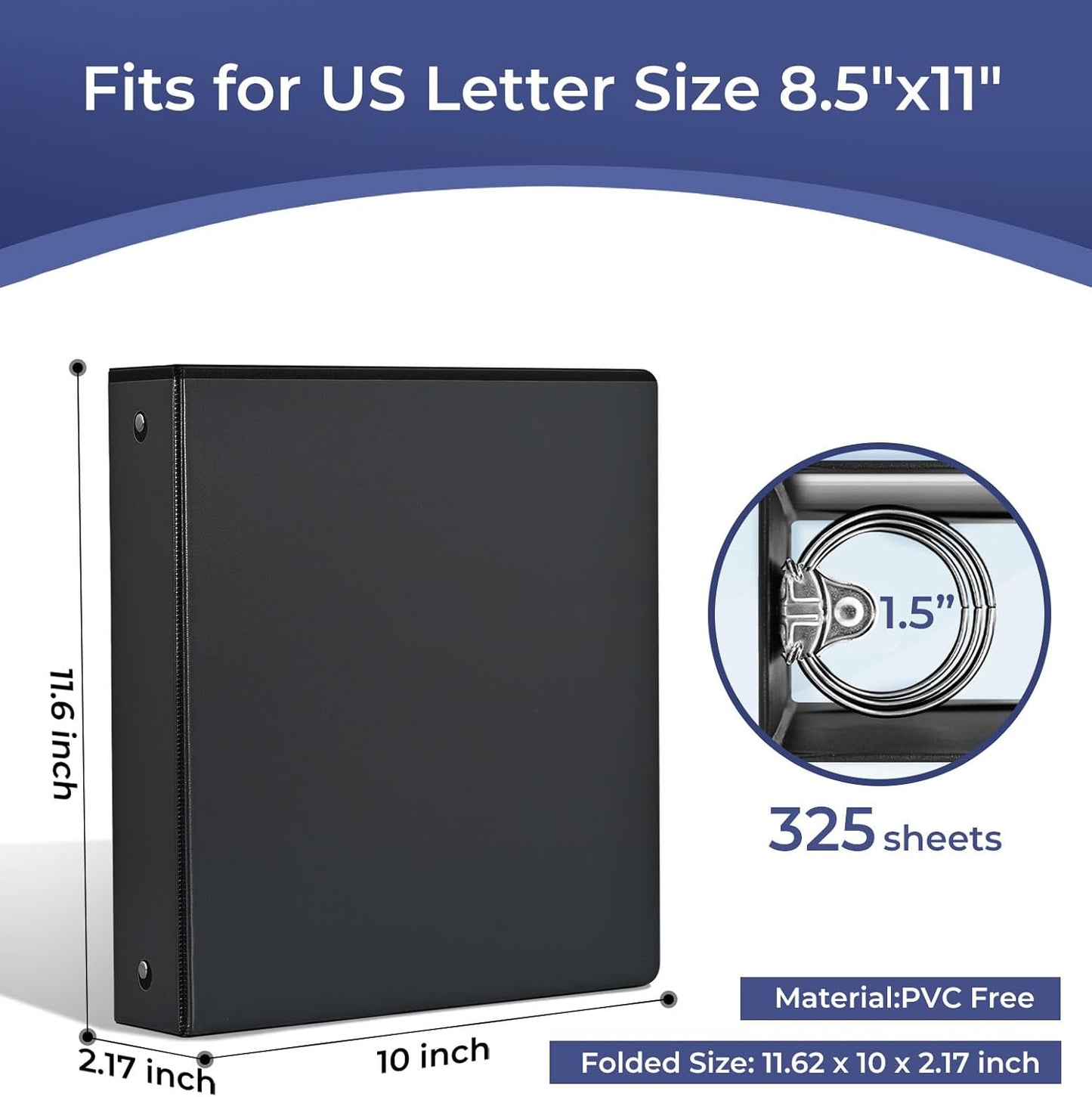 1.5-Inch 3-Ring Binder with Pockets, 1-1/2’’ Premium View Binders with Three Ring Binders Holds up to 325 Sheets US Letter Size, Bulk Pack of 6, Perfect for Home, Office, and School (1.5-inch) White