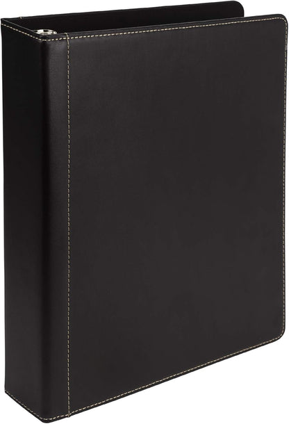 Samsill 1 Inch 3 Ring Binder, Leather, Black with Contrast Stitching, 8.5X 11 Inch, 3 Rings, Notebook Binder, Portfolio Organizer, Planner, Journal
