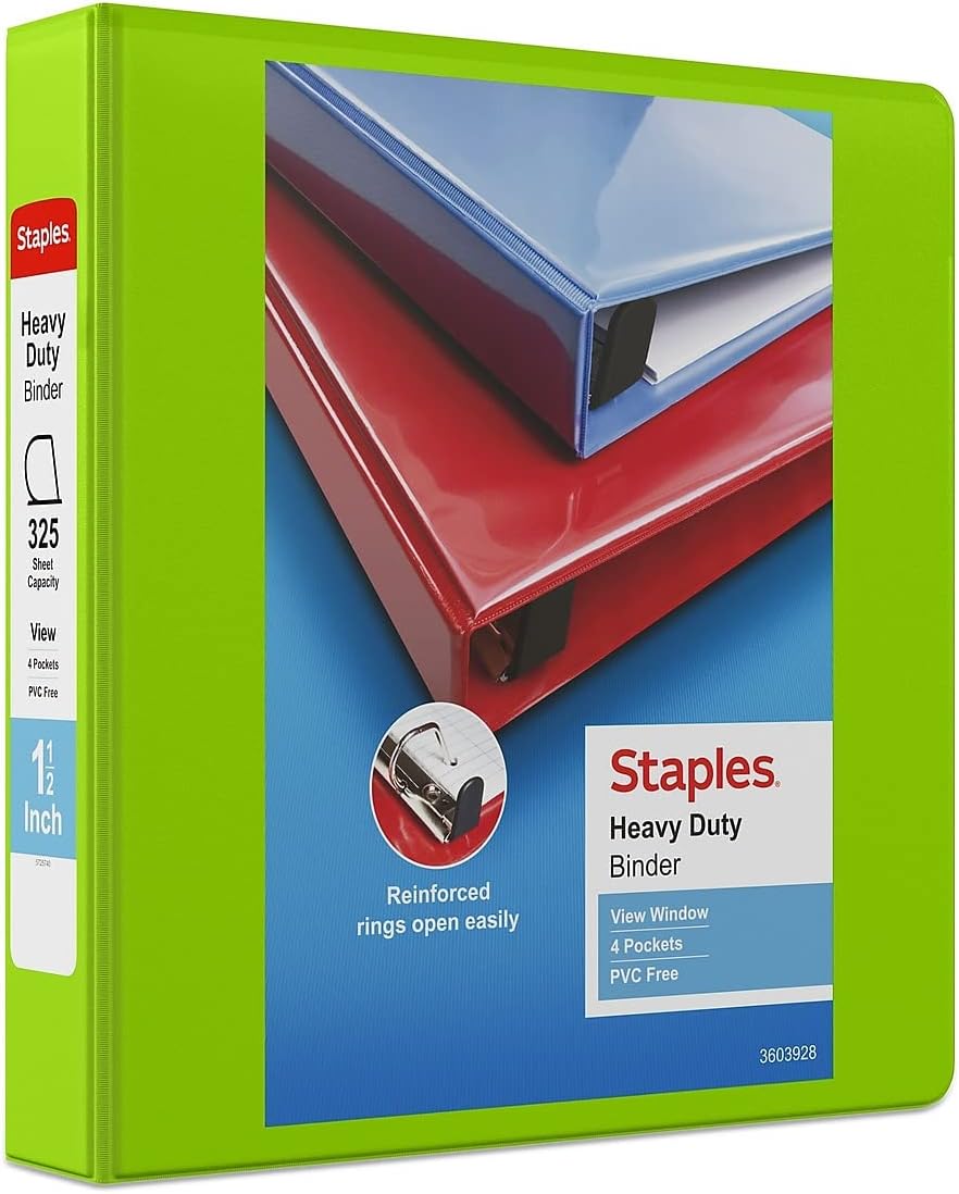 Staples Heavy-Duty 2-Inch D-Ring View Binder, Reinforced Spine, Holds Up to 450 Sheets, Gray, for Office & School
