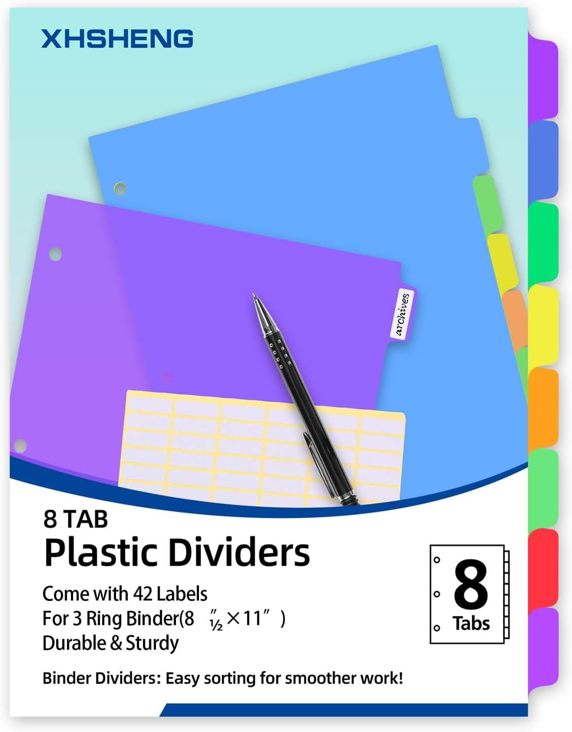 24PCS/3 Set 3-Ring Binder Dividers with Tabs,8 Tab Plastic File Dividers,Binder Separators with tabs for Office/School Supplies