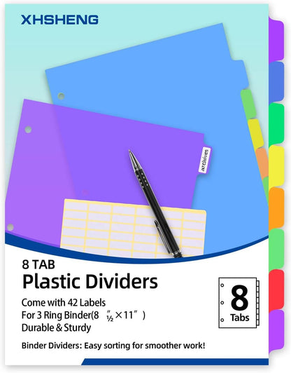 24PCS/3 Set 3-Ring Binder Dividers with Tabs,8 Tab Plastic File Dividers,Binder Separators with tabs for Office/School Supplies