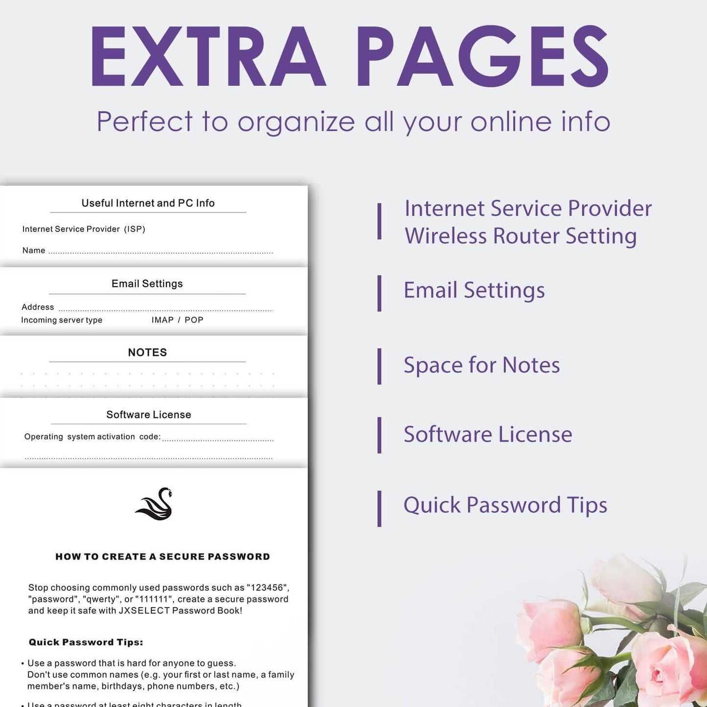 Elegant Password Book with Alphabetical Tabs - Hardcover Password Book for Internet Website Address Login - 5.2" x 7.6" Password Keeper and Organizer w/Notes Section & Back Pocket (Turquoise)