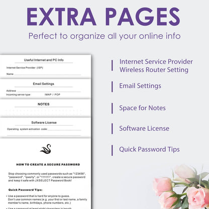 Elegant Password Book with Alphabetical Tabs - Hardcover Password Book for Internet Website Address Login - 5.2" x 7.6" Password Keeper and Organizer w/Notes Section & Back Pocket (Turquoise)
