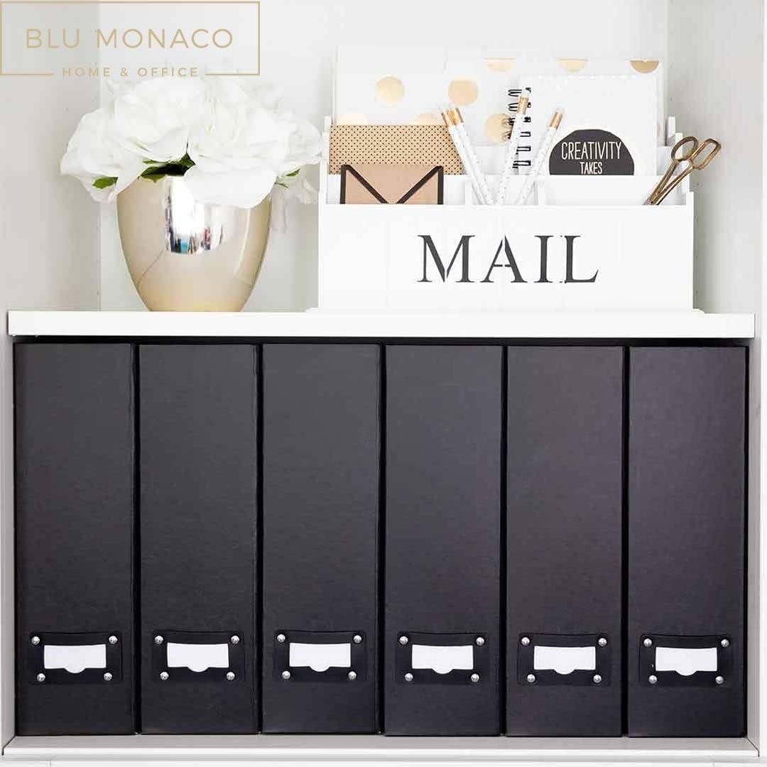 BLU MONACO Foldable Black Magazine File Holder | Set of 6 Cardboard Desk Organizer Boxes | Vertical Magazine File Holder | Standing File Holder | Office Classroom or Home