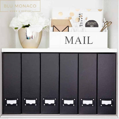 BLU MONACO Foldable Black Magazine File Holder | Set of 6 Cardboard Desk Organizer Boxes | Vertical Magazine File Holder | Standing File Holder | Office Classroom or Home