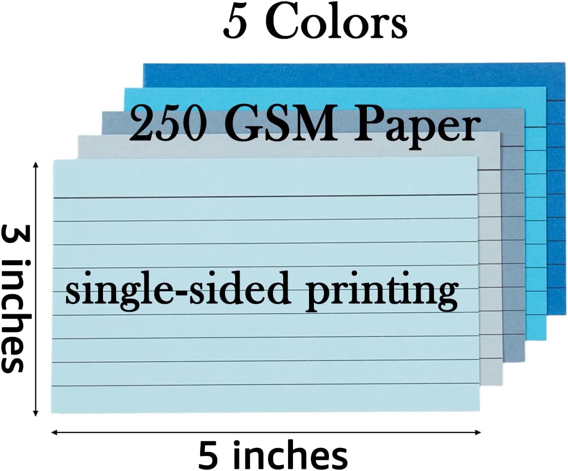 100 Sheets 3x5 Colored Ruled Note Cards Index Cards, 250 GSM Heavy Flashcards, 5 Brown