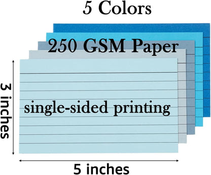 100 Sheets 3x5 Colored Ruled Note Cards Index Cards, 250 GSM Heavy Flashcards, 5 Brown