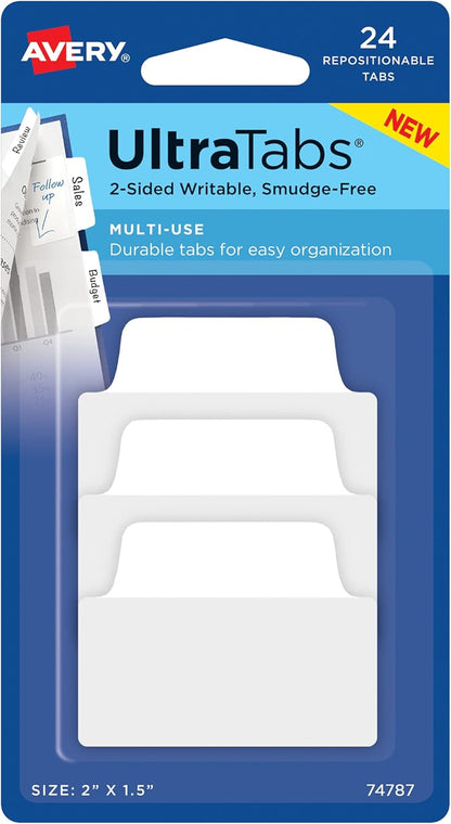 Avery Multiuse Ultra Tabs, 2" x 1.5", 2-Side Writable, Assorted Pastel Dots, 24 Repositionable Tabs (74773)