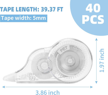 30 Pcs Correction Tape, 39.4 Ft White Wrong Out Tear-Resistant Bulk, Instant Corrections Easy To Use Applicator for School, Office, Note Taking, Journal (Tape Width 0.2 in, Clear)