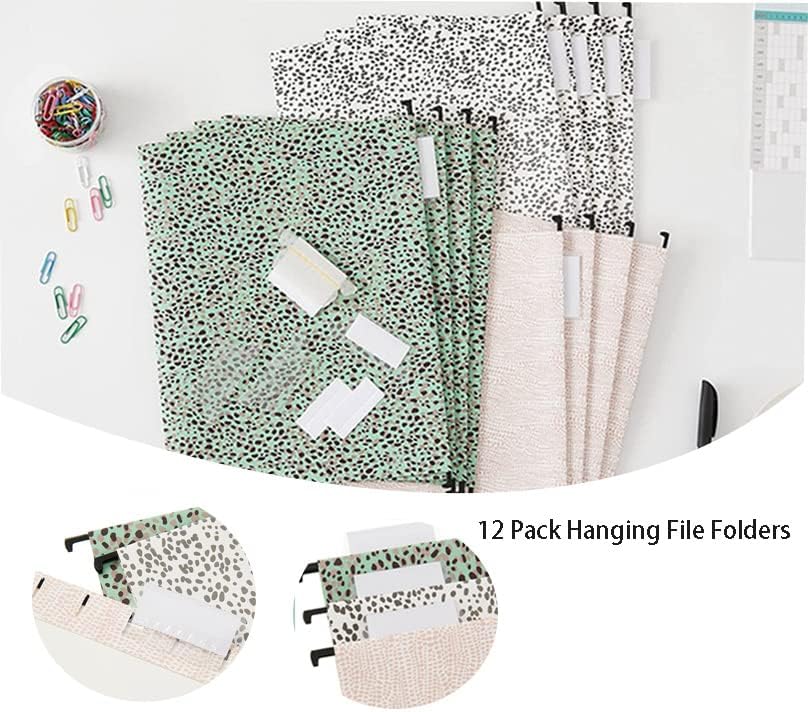 6 Pack Hanging Folder File Cabinet Organizer Letter Size 1/5 Cut Adjustable Label Decoration Home Office School Classroom, Green