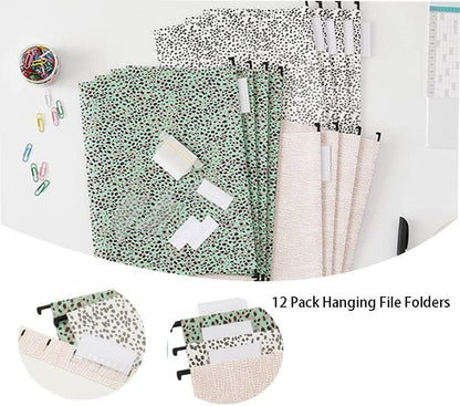 6 Pack Hanging Folder File Cabinet Organizer Letter Size 1/5 Cut Adjustable Label Decoration Home Office School Classroom, Green