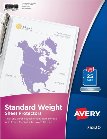 Avery 75530 Clear Standard Weight Reference Sheet Protectors 25 Count
