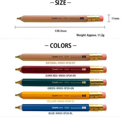 WN03 Wooden Mechanical Pencil Set, 2.0mm Extra Bold, Thick Barrel, Incense Cedar Natural Pencil with Lead Refills (HB, B), Eraser Refills, and Brass Sharpener for Writing, Sketching, Drawing