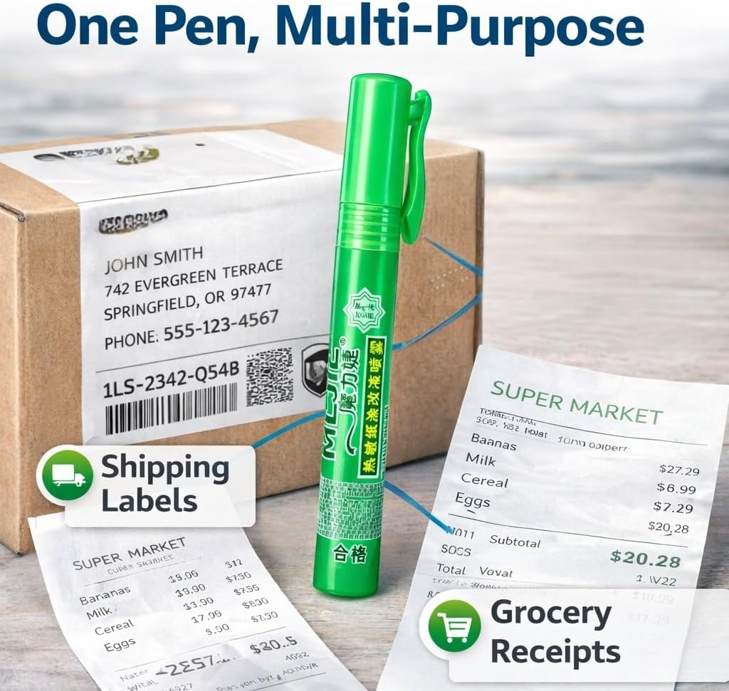 Privacy Cover Spray Pen for Thermal Paper Receipts & Shipping Labels, 10ml Correction Fluid Pen for Covering Personal Information on Documents, Packages and Labels