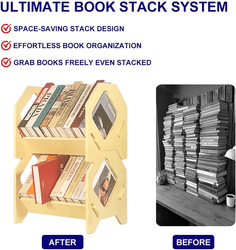 2 Pack Desktop Bookshelf, Stackable Book Organizer with Handle, storage rack for CD/Magazine/File Folder, Portable Small bookshelf for Study, Living room, Kid's room, No Nails, Medium Size