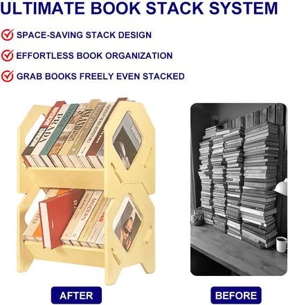 2 Pack Desktop Bookshelf, Stackable Book Organizer with Handle, storage rack for CD/Magazine/File Folder, Portable Small bookshelf for Study, Living room, Kid's room, No Nails, Medium Size