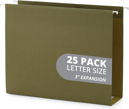 Blue Summit Supplies 25 Pack Extra Capacity Hanging File Folders Letter Size, Expandable Hanging File Folders, Heavy Duty 2 Inch Expansion, Designed for Wide, Bulky Files and Charts