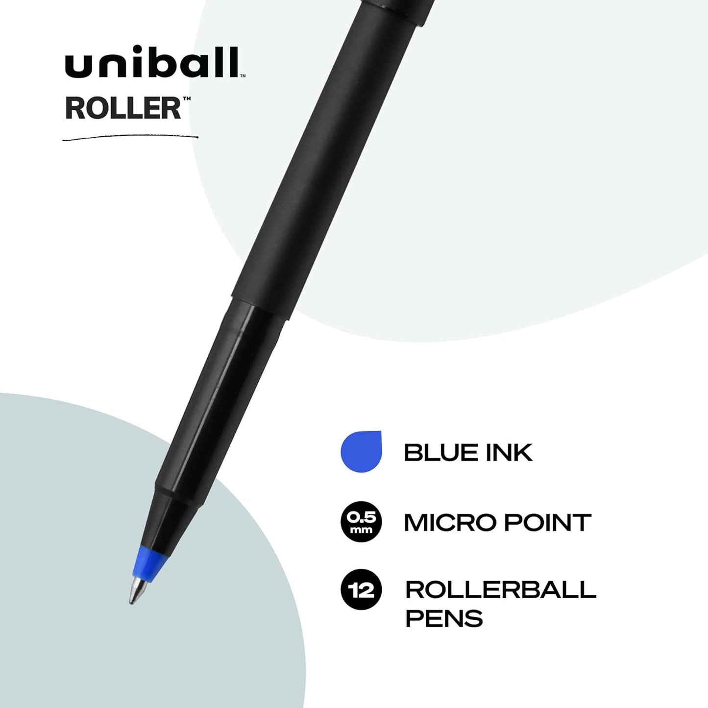 uniball Roller Rollerball Pens, Micro Point (0.5mm), Blue, 12 Pack