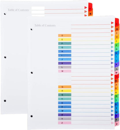 1InTheOffice Alphabetical Dividers for 3 Ring Binders, A-Z Tab Binder Dividers, Customizable Table of Contents, Multicolor Tabs, 2 Sets