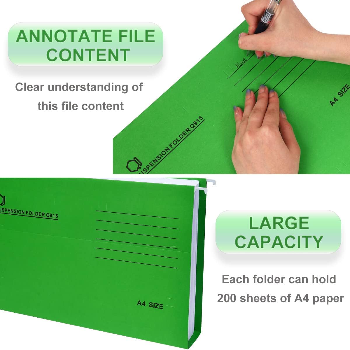 A4 Hanging File Folders, 25 Pcs Recycled Card File Folders for Filing Cabinet with Tabs and Card Inserts, Hanging Files Storage Folders for Office and School, Gray