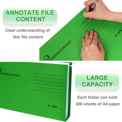 A4 Hanging File Folders, 25 Pcs Recycled Card File Folders for Filing Cabinet with Tabs and Card Inserts, Hanging Files Storage Folders for Office and School, Gray