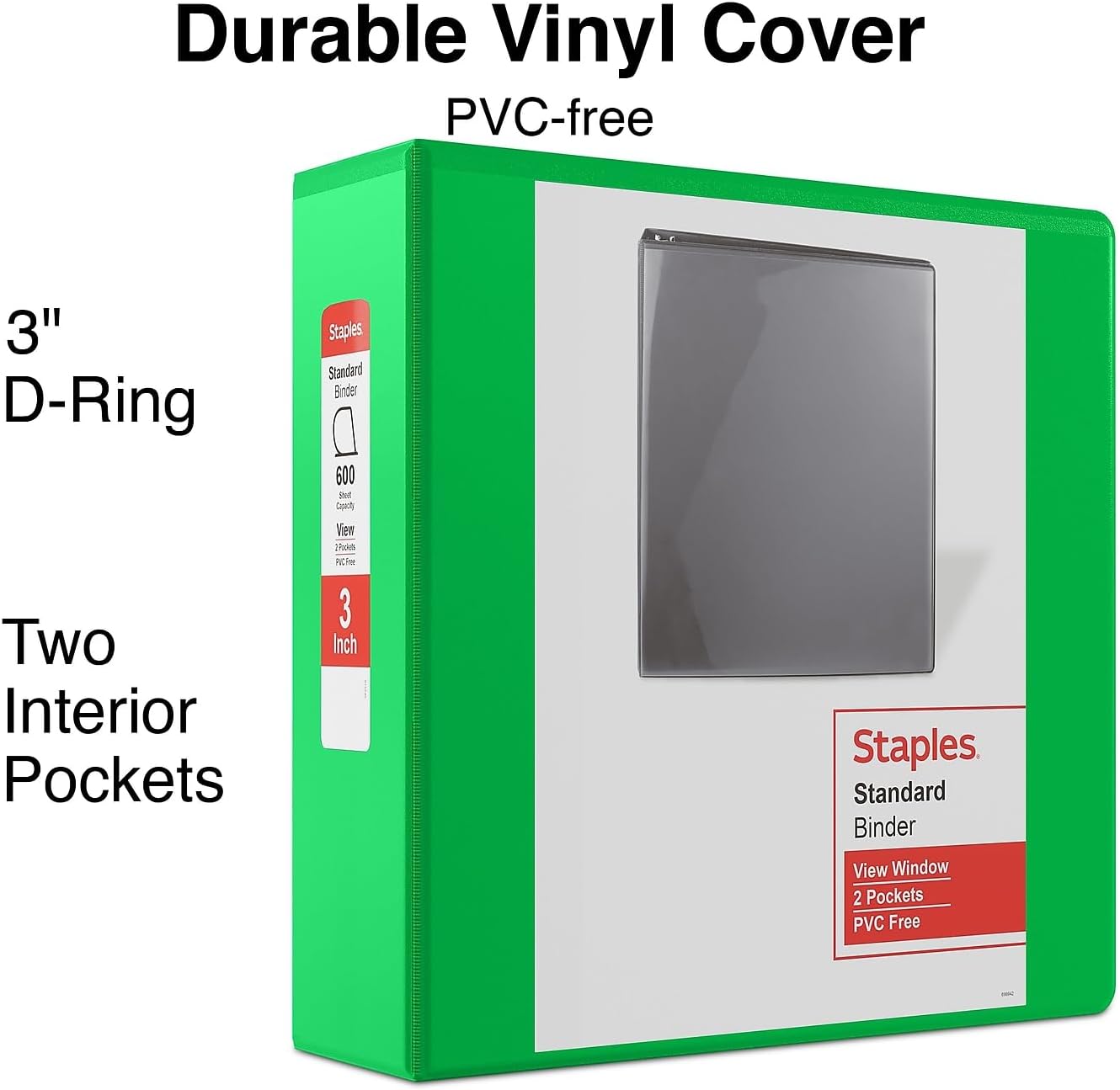 Staples Standard 2-Inch 3-Ring View Binder, Holds Up to 450 Sheets, Orange, Durable Binder for Office & School