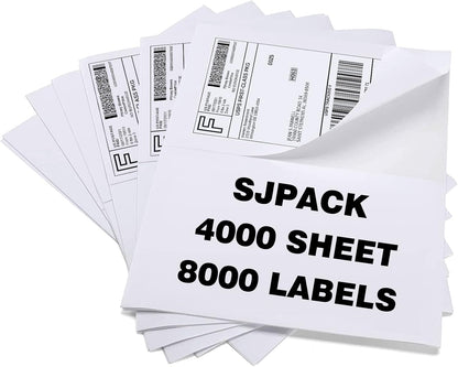 SJPACK 1000 Half Sheet Self Adhesive Shipping Labels, 8.5" x 5.5" Address Labels for Laser & Inkjet Printers(1000 labels-500 Sheet)