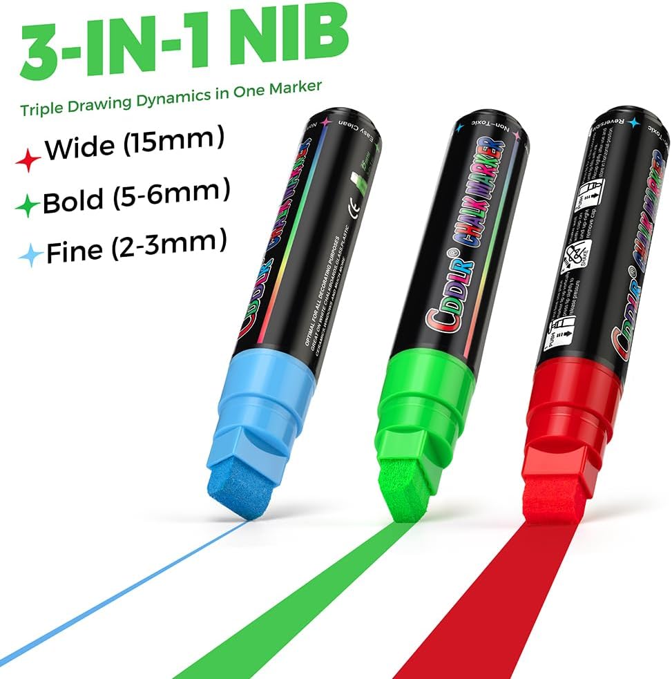 8 Pack Liquid Chalk Markers,Dry Erase Markers & Window Markers for Blackboards,Chalkboard Menu Board & Glass Car Window
