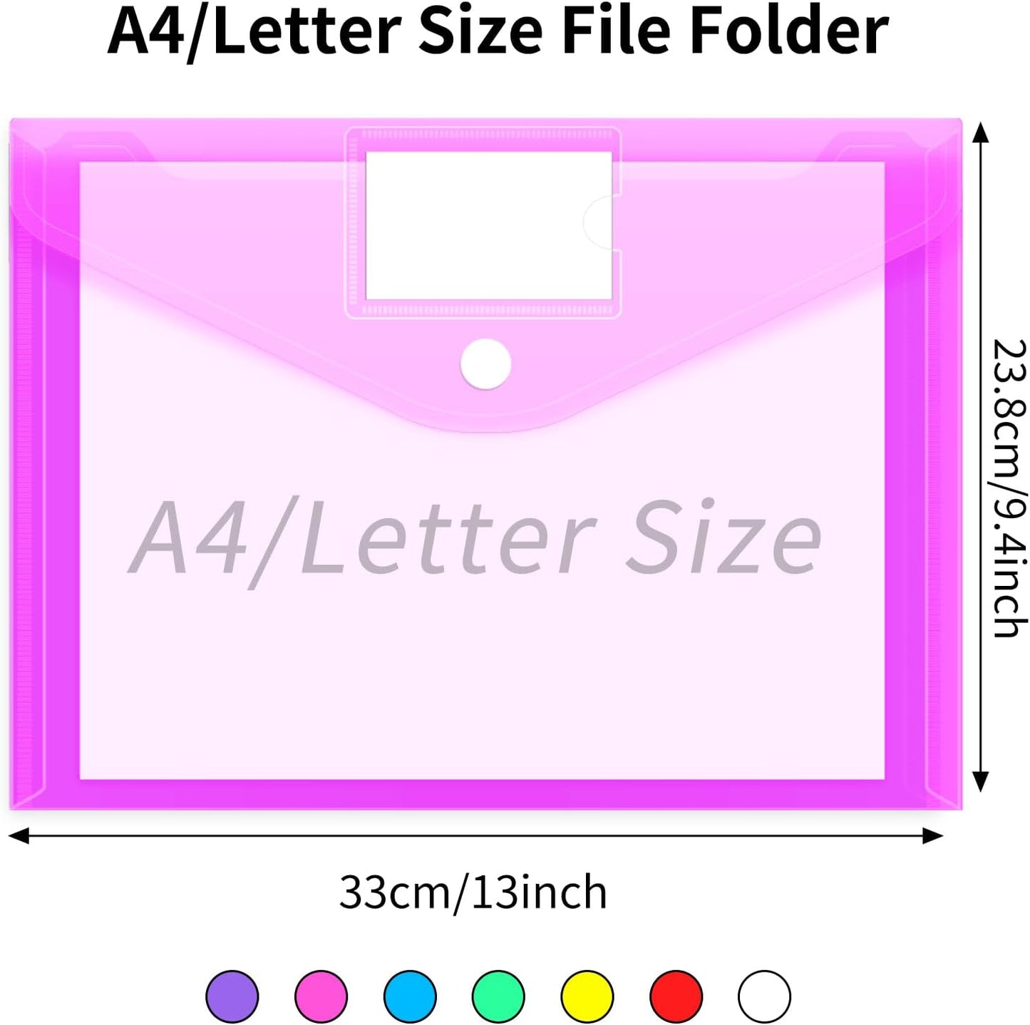 EOOUT 30 Pack 10 Color Plastic Envelopes Poly Envelopes, Hook & Loop Closure File Folders Clear Document Folders File Envelopes with Label Pocket A4 Size