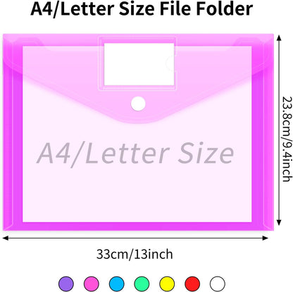 EOOUT 30 Pack 10 Color Plastic Envelopes Poly Envelopes, Hook & Loop Closure File Folders Clear Document Folders File Envelopes with Label Pocket A4 Size