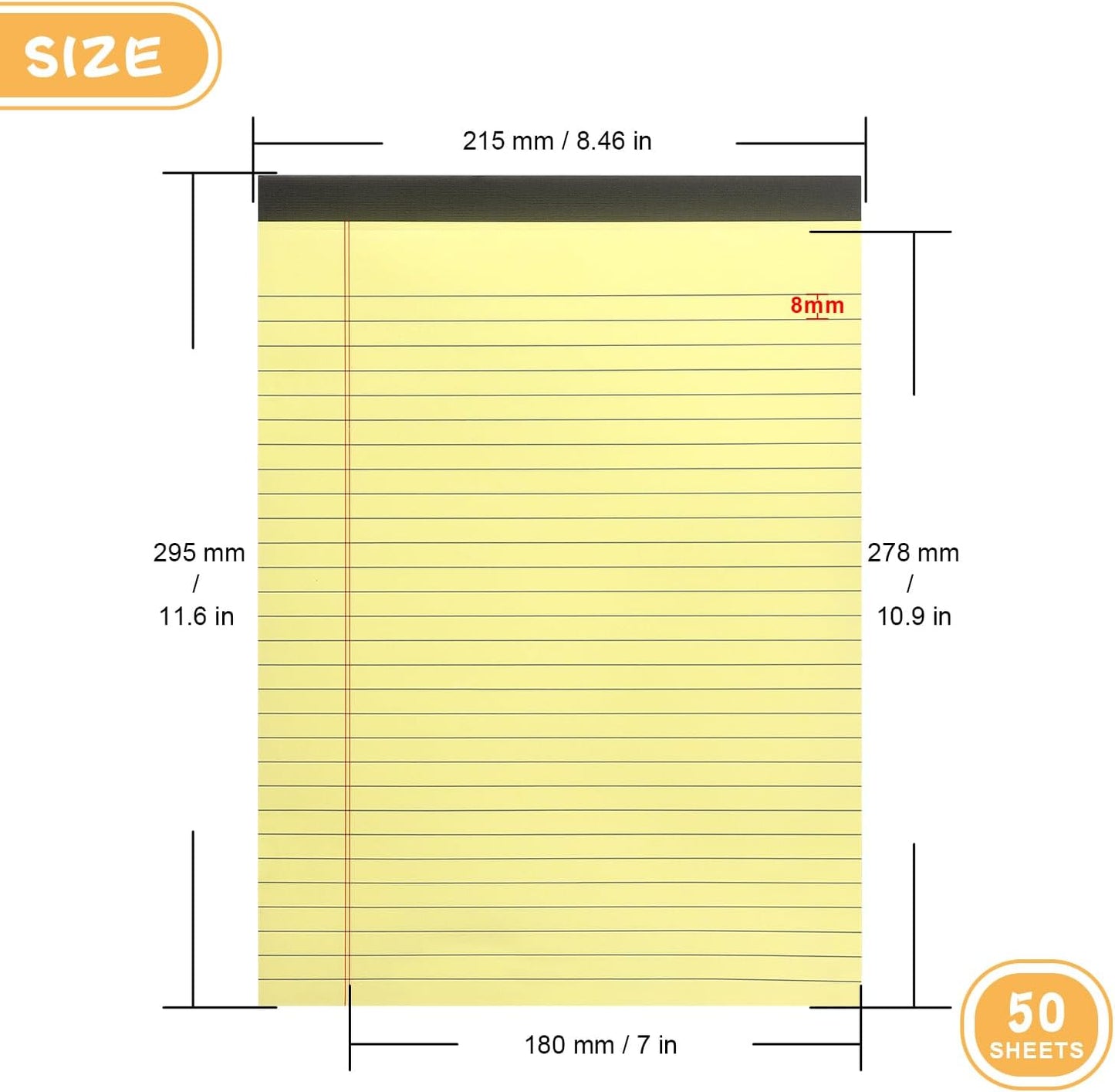 ZZTX Legal Pads 8.5 x 11 Inch White Writing Notepad, Lined Writing Pads for Work Office School, 50 Sheets Per Pad, A4, 1 Pack