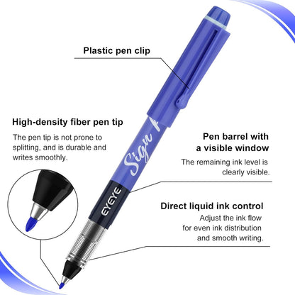 EYEYE Sign Pens 9 Pack (Black Blue Red Green)- 1.0mm Nib Tip - 0.6mm Line, Liquid Ink Sign Pen Smooth Writing - Fineliner Marker Pens Quick Drying