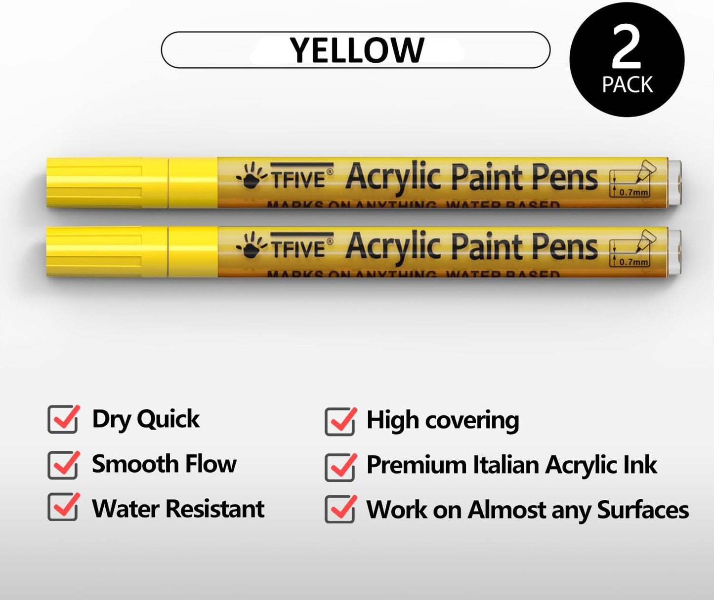 TFIVE White Paint Marker Paint Pens - 2 Pack Acrylic Permanent Marker, 0.7mm Extra Fine Tip Paint Pen for Art Projects, Drawing, Rock Painting, Ceramic, Glass, Wood, Plastic, Metal, Canvas DIY Crafts