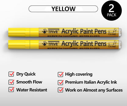 TFIVE White Paint Marker Paint Pens - 2 Pack Acrylic Permanent Marker, 0.7mm Extra Fine Tip Paint Pen for Art Projects, Drawing, Rock Painting, Ceramic, Glass, Wood, Plastic, Metal, Canvas DIY Crafts