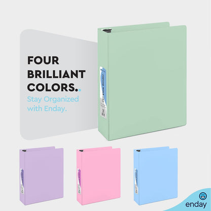 Enday 1.5 Inch Binder, Green - 1.5 Inch 3 Ring Binder, Round Ring Pastel with Clear View Cover for Letter Size 8.5 x 11'' Paper & 2 Inside Pockets, Ideal for School Supplies, Office, and Home