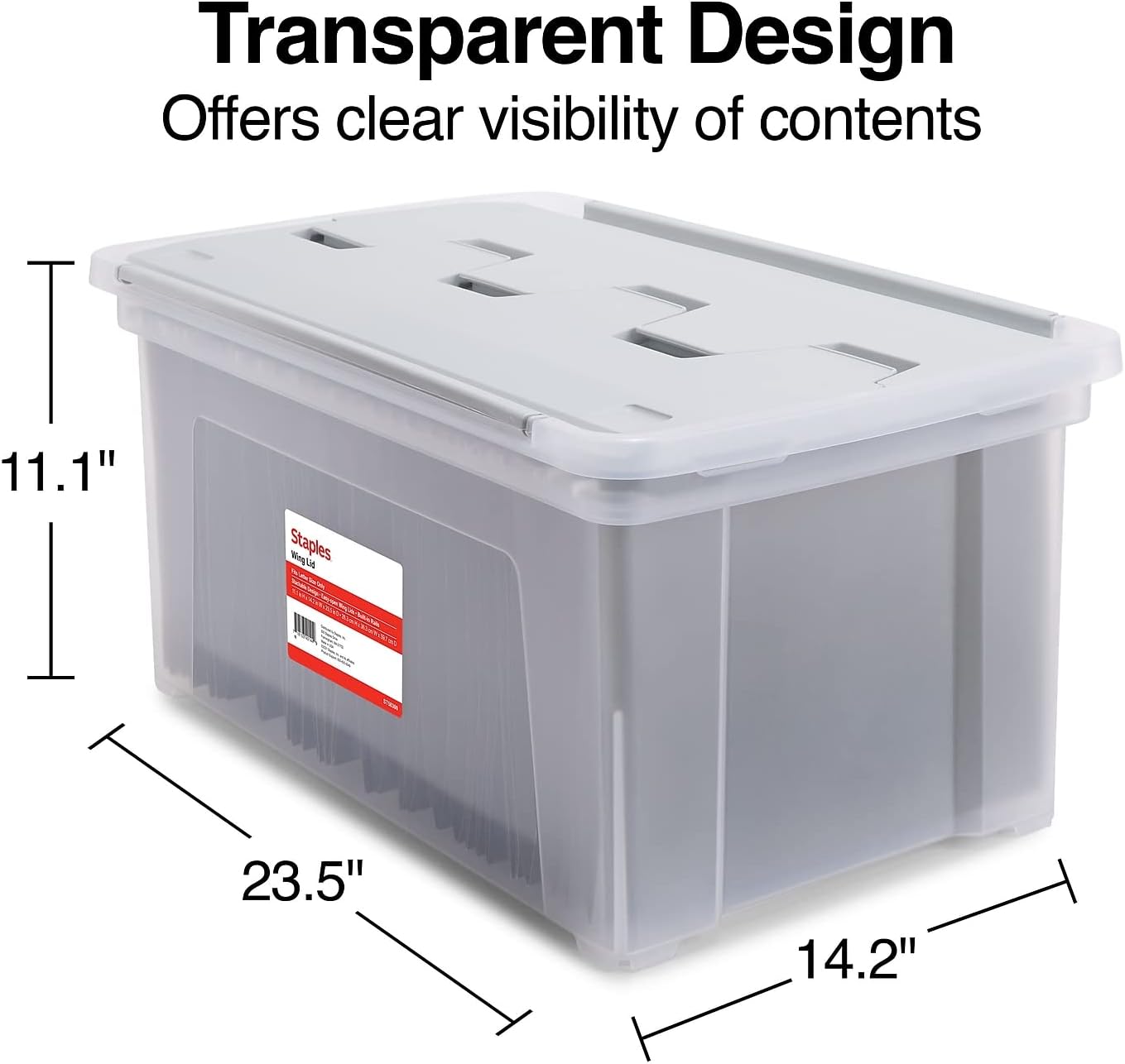 STAPLES Plastic File Box with Snap Lid, Letter/Legal Size, Clear, 4/Carton