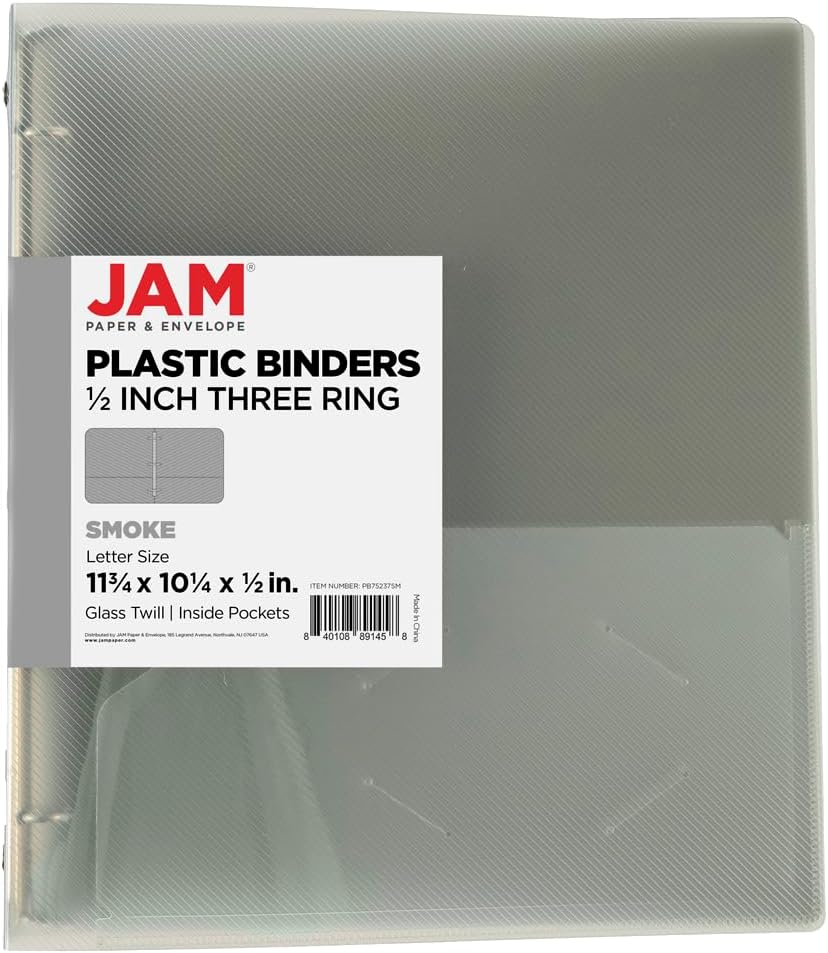 JAM PAPER Plastic 0.75 inch Binder - Clear 3 Ring Binder - Sold Individually
