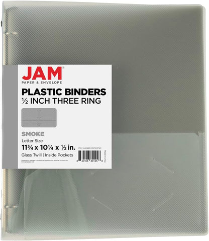 JAM PAPER Plastic 0.75 inch Binder - Clear 3 Ring Binder - Sold Individually