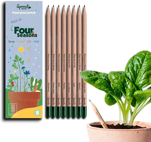SproutWorld Wood-Cased Pencils | Mindful Thoughts Edition | HB Pre-Sharpened Graphite Plantable Wooden Pencils with Flower, Herb & Vegetable Seeds | Gift with Inspirational Quotes | 8 Pack