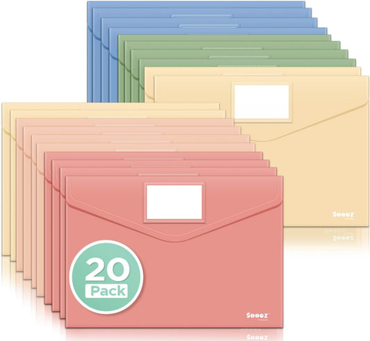 Sooez 10Pack Plastic Envelopes, Plastic File Folders, Clear Folders for Documents Trendy Colors, Super Heavyweight Document Holders, Storage Pouches, File Envelopes for School Office Supplies