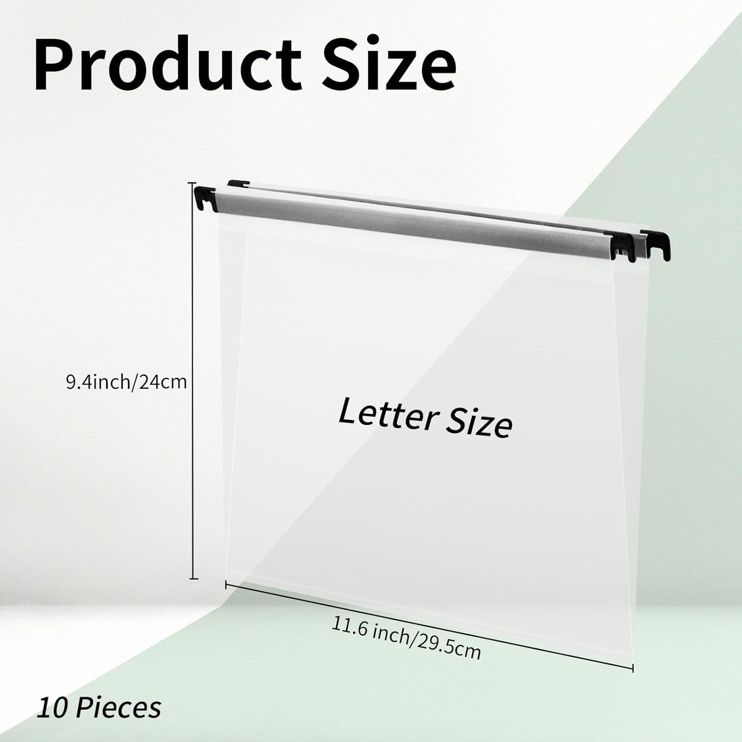Letter Size Green Hanging File Folders Hanging Document Folder Plastic Transparent Hanging File Folder for File Cabinets Document Filing (20, Sage Green)