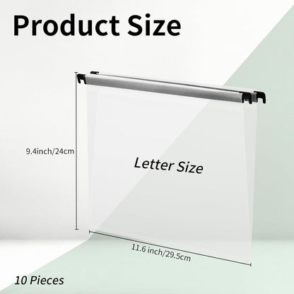 Letter Size Green Hanging File Folders Hanging Document Folder Plastic Transparent Hanging File Folder for File Cabinets Document Filing (20, Sage Green)