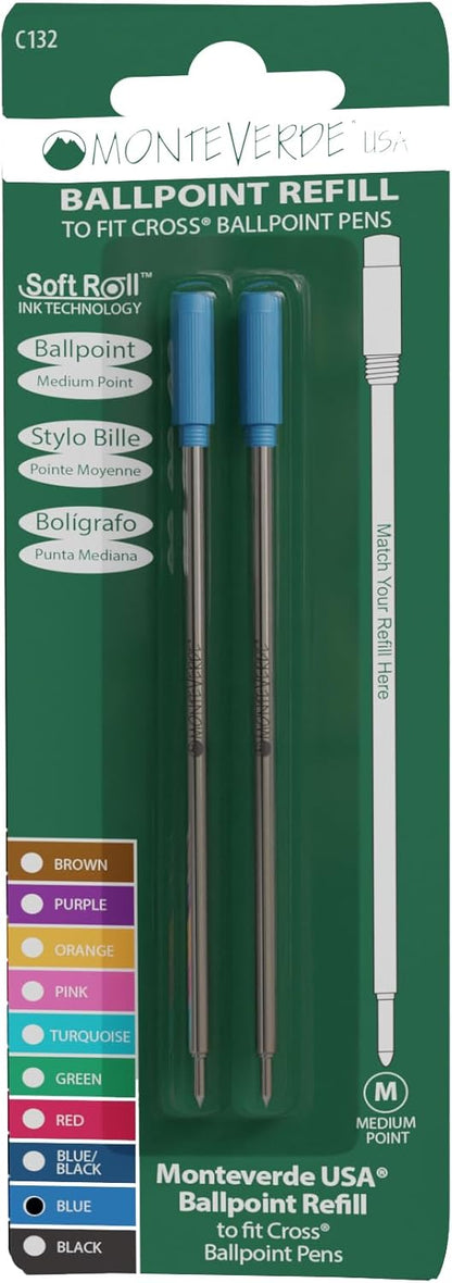 Monteverde USA Soft Ballpoint Refills to Fit Cross Pens, Medium Point, Green Ink, 2-Pack – Bold and Smooth Writing Solution